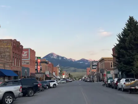 Downtown with mountains